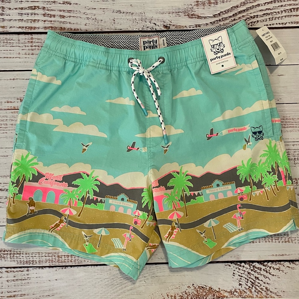 NWT Party Pants Men’s Medium Swim Trunks Tico’s Taco Truck Boutique Brand